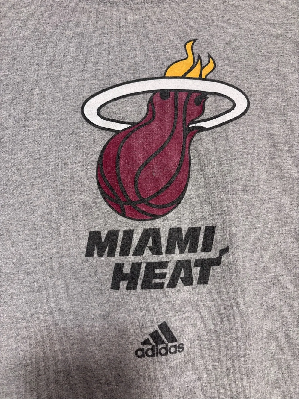 Adidas Gray Miami Heat Logo Crew Neck Graphic Tee, Large